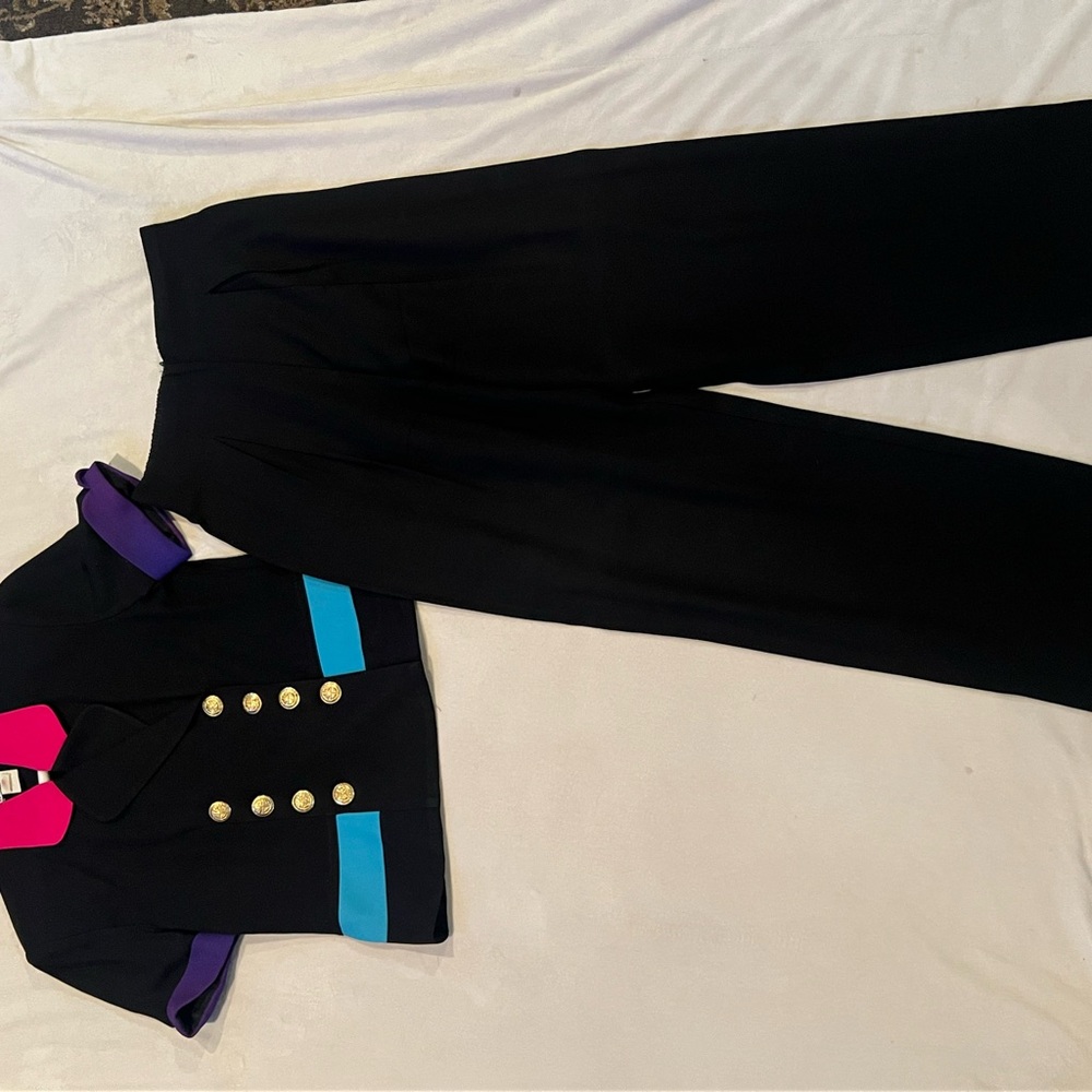 Vintage Stylish Black Jumpsuit with Colorful Accents size 6